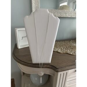 Lauren‎ Conrad Long Silver Medallion Fringe Necklace Clear Crystals 27-30"